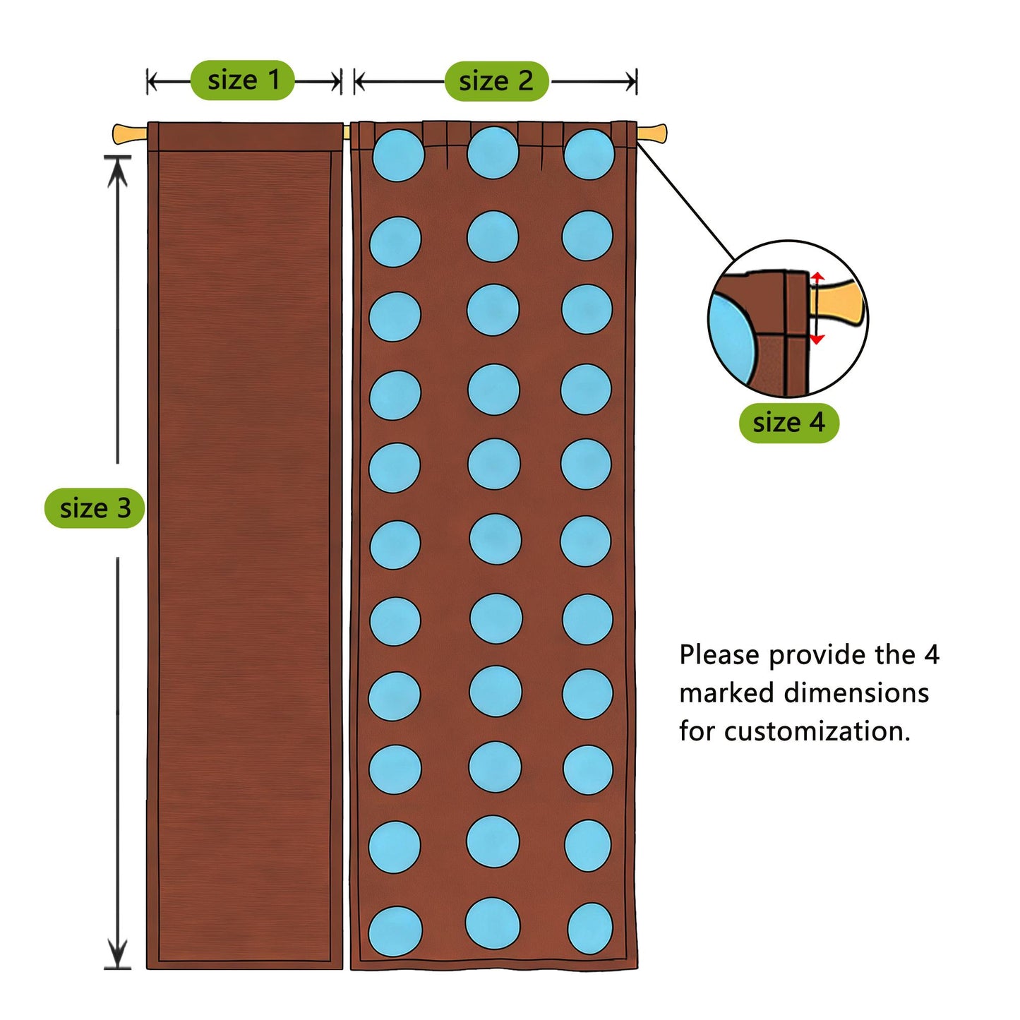 alternate angle of Polka Dot Linen Noren — Brick / Red hanging as a two-panel doorway curtain