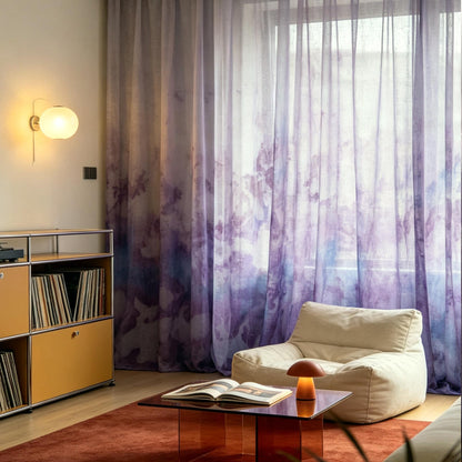 Linen drapes 'Purple Haze' — handmade plant-dyed semi-sheer botanical window curtain.