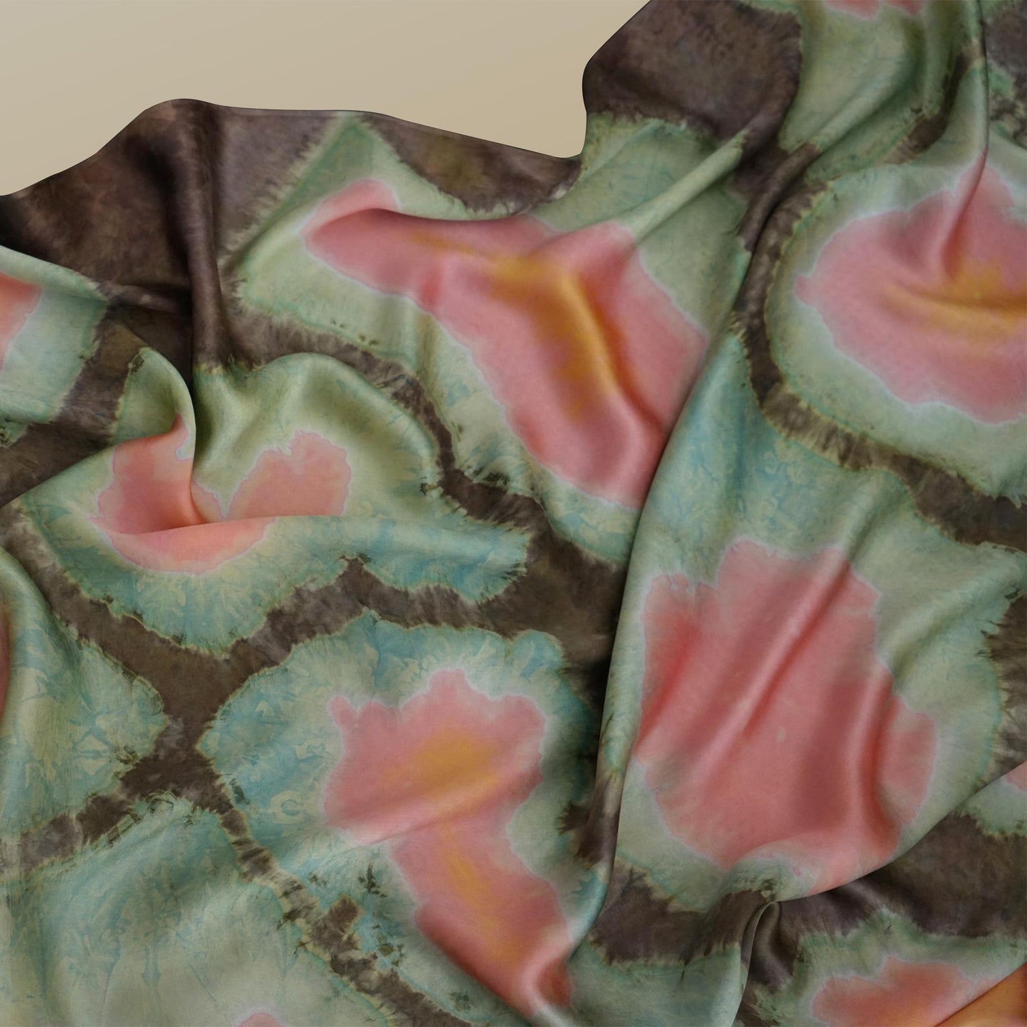 flat-lay view of Scarf — Clay Green highlighting the natural dye and motif