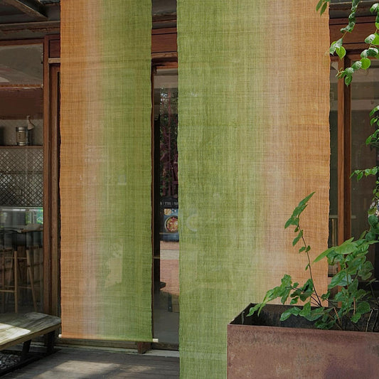 Ramie ombre textile 'Olive Haze' — hand-dyed gradient plant-dyed ramie panel.