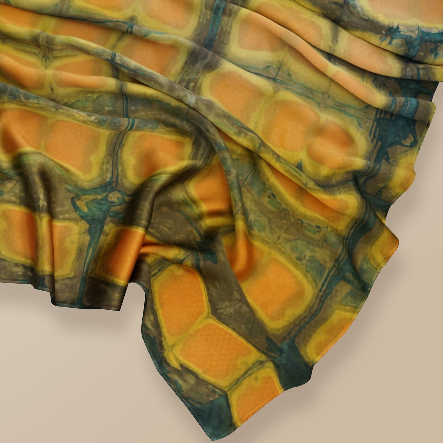fabric detail of Scarf — Amber Green showing hand-dyed texture and drape