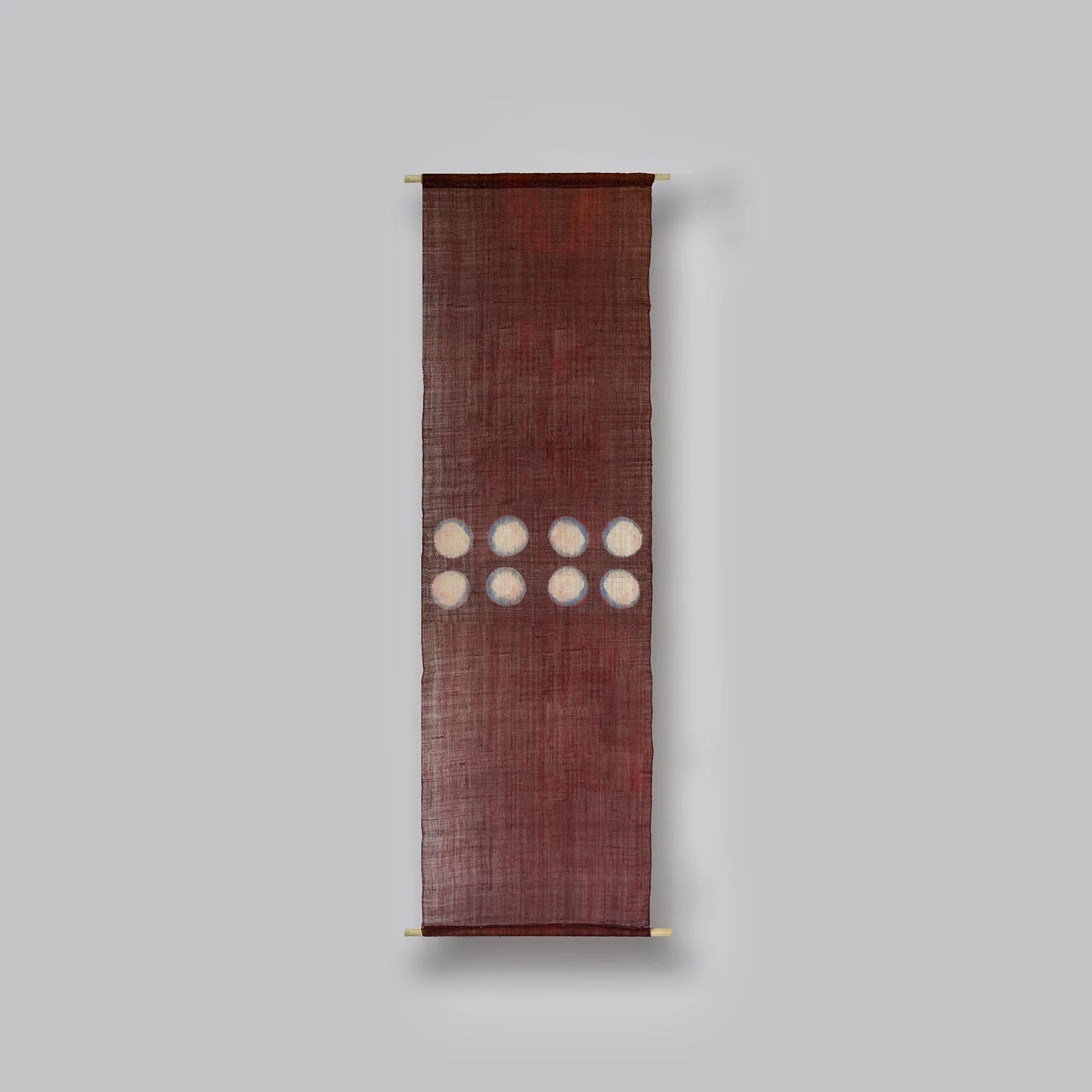Ramie Cloth — Red Dots displayed as a room divider or wall hanging
