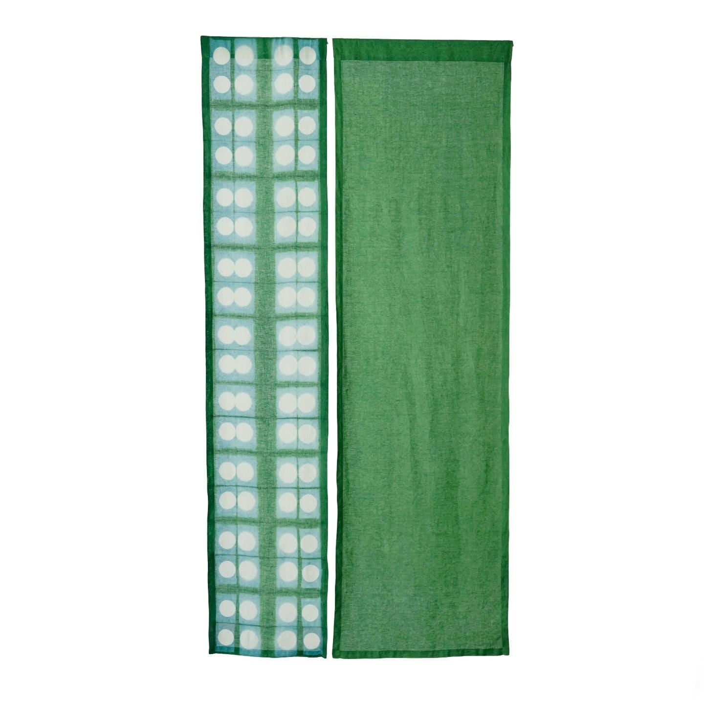 styled room scene with Motif Linen Noren — Soft Moss used as a window or doorway curtain