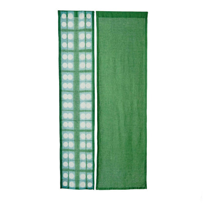 styled room scene with Motif Linen Noren — Soft Moss used as a window or doorway curtain