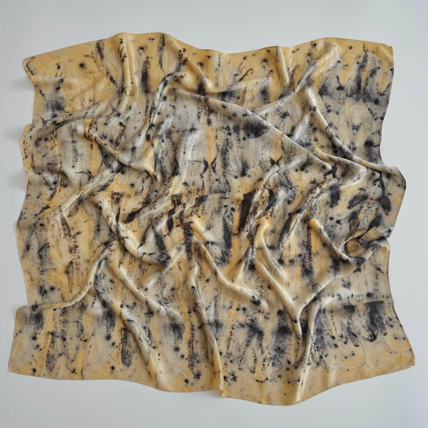 Hand dyed plant-dyed scarf 'Ochre Vine' — wearable botanical textile art, natural dyes.
