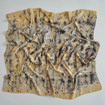 Hand dyed plant-dyed scarf 'Ochre Vine' — wearable botanical textile art, natural dyes.