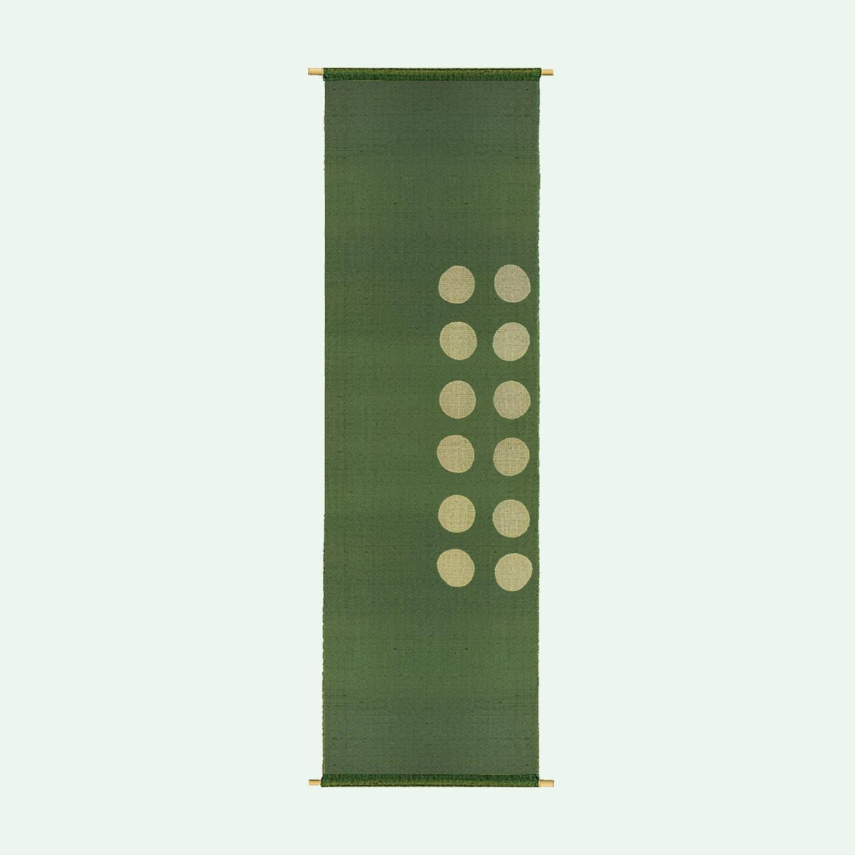 detail view of Ramie Cloth — Green Dots showing natural ramie weave and resist-dye pattern