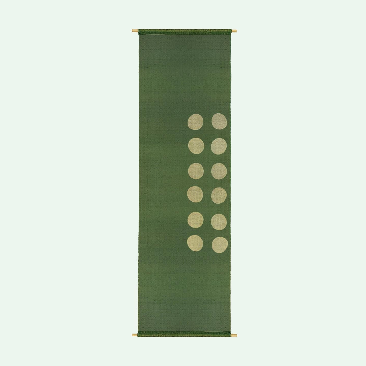 detail view of Ramie Cloth — Green Dots showing natural ramie weave and resist-dye pattern