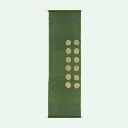 detail view of Ramie Cloth — Green Dots showing natural ramie weave and resist-dye pattern