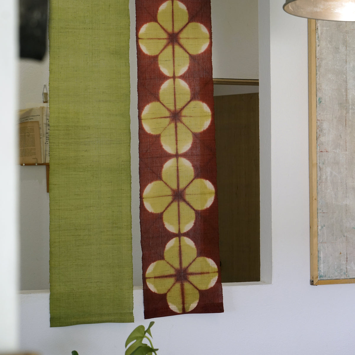 Narrow Ramie Wall Hanging — Wine Olive Blossom