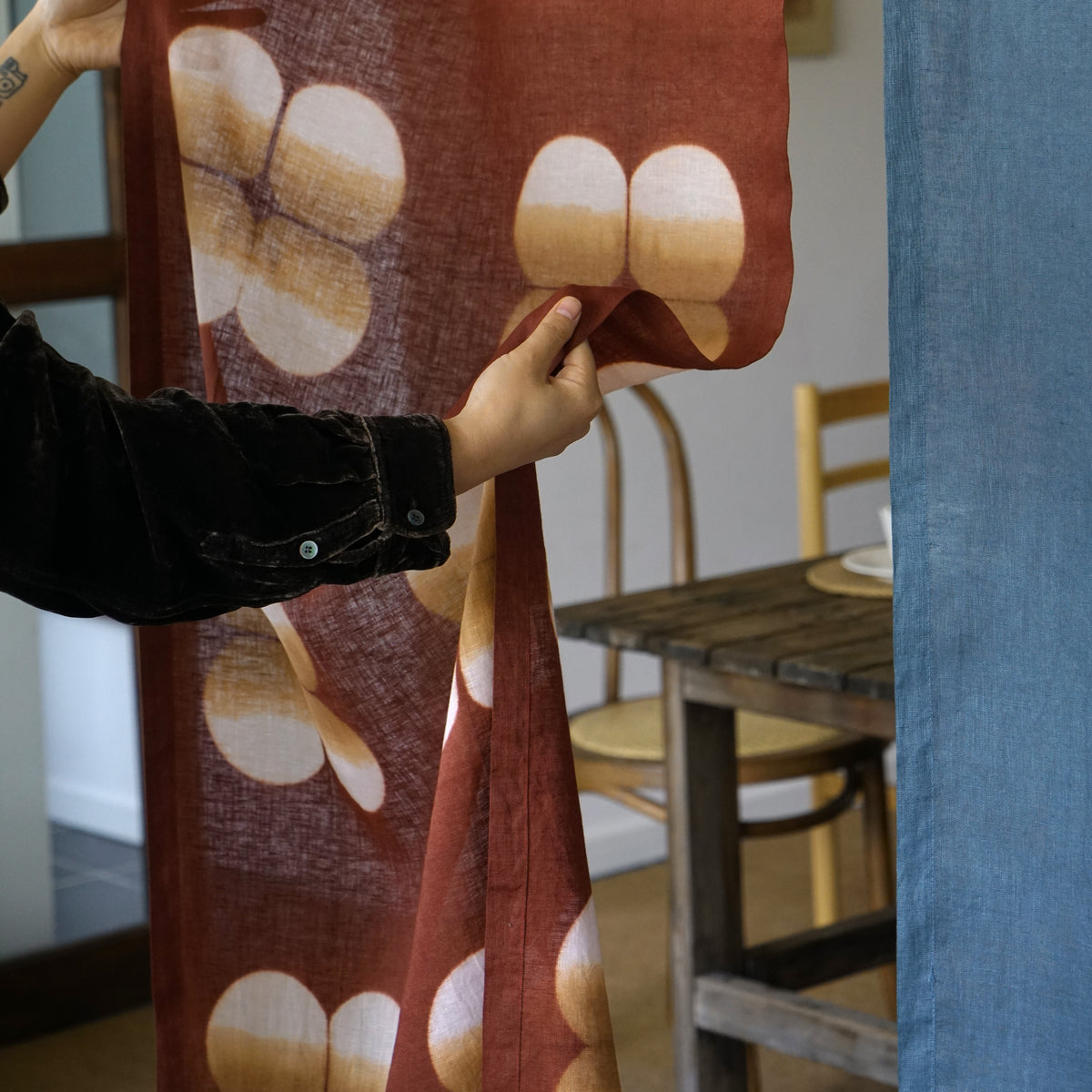 Plant Dyed Linen Noren — Clay Indigo