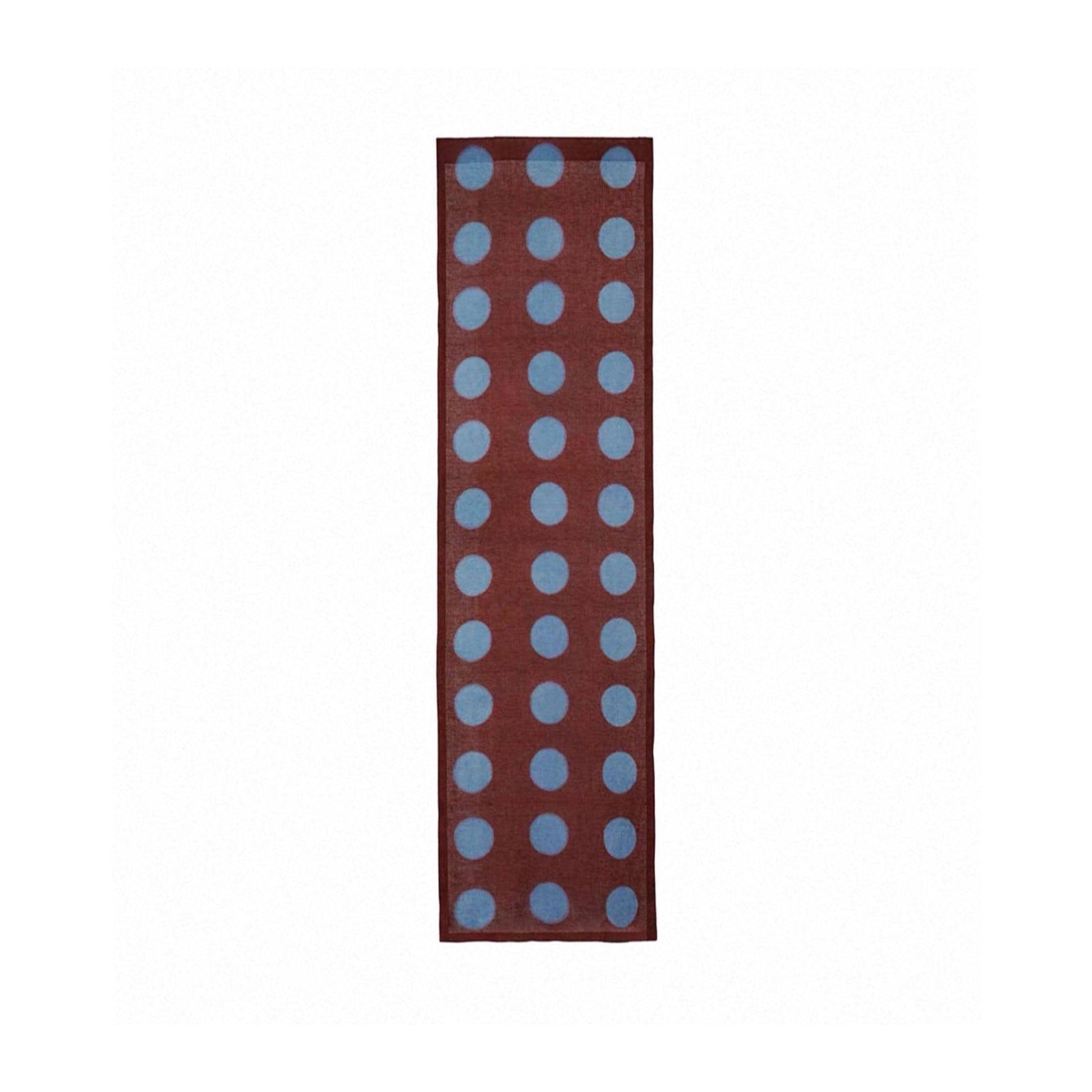 styled room scene with Polka Dot Linen Noren — Rust / Blue used as a window or doorway curtain