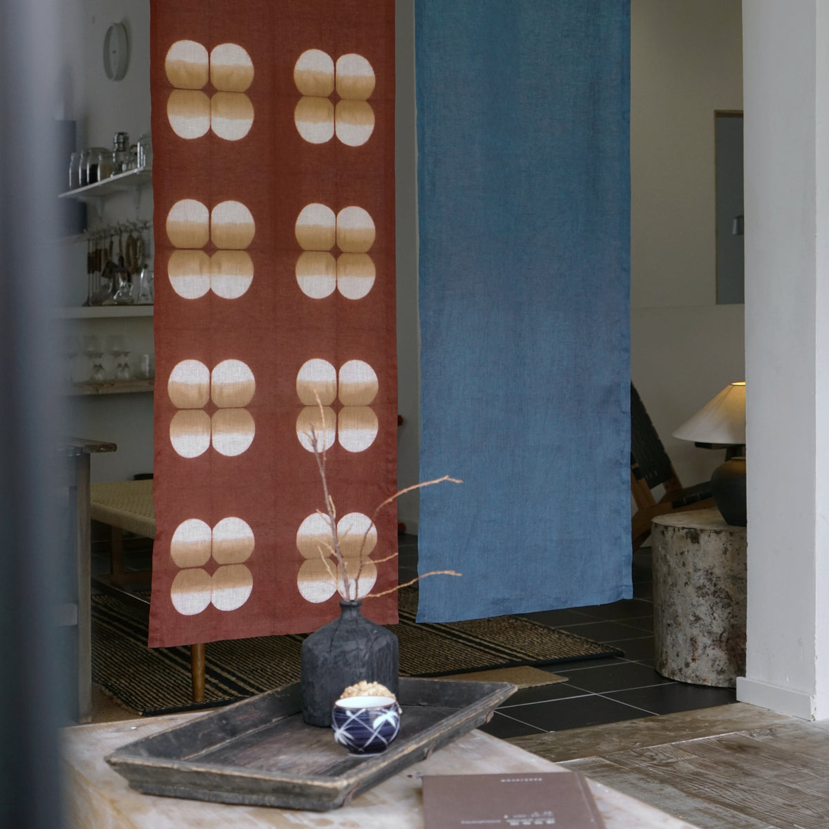 Plant Dyed Linen Noren — Clay Indigo