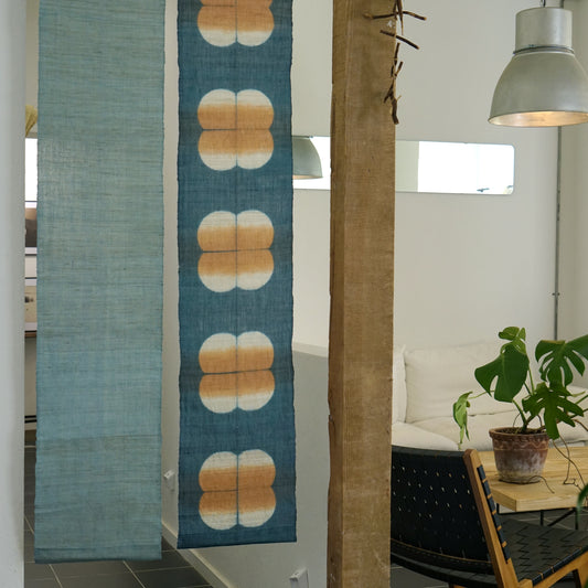 Narrow Ramie Wall Hanging — Indigo Ochre