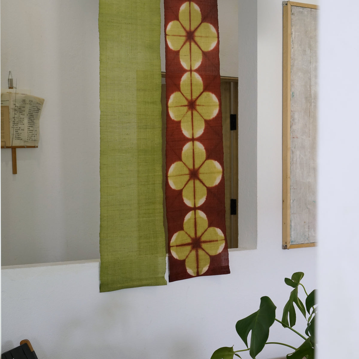 Narrow Ramie Wall Hanging — Wine Olive Blossom