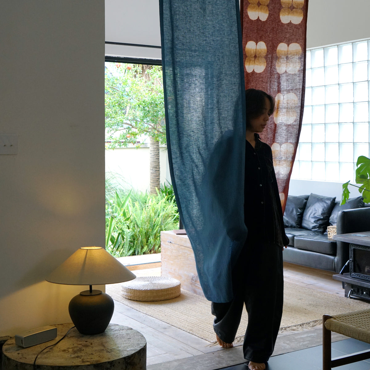Plant Dyed Linen Noren — Clay Indigo