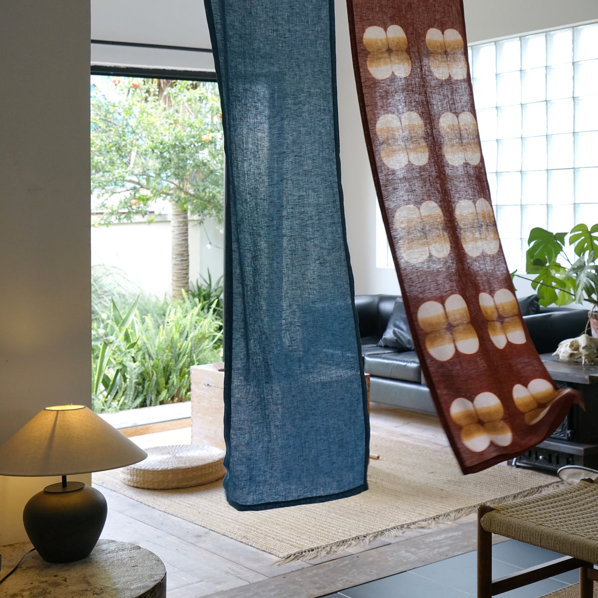 Plant Dyed Linen Noren — Clay Indigo