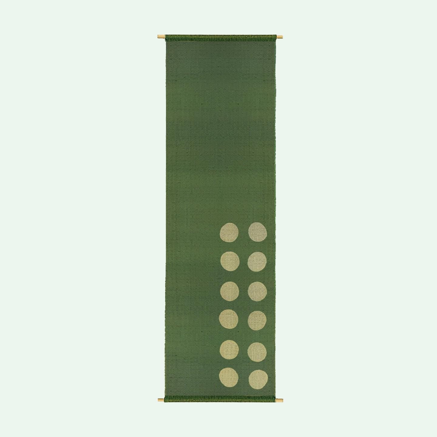 Ramie Cloth — Green Dots displayed as a room divider or wall hanging