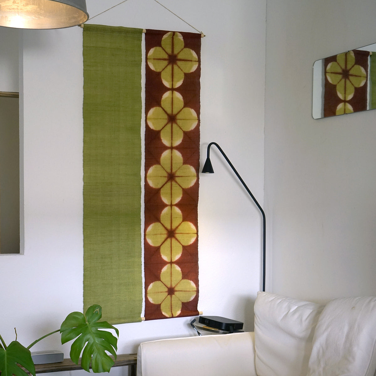 Narrow Ramie Wall Hanging — Wine Olive Blossom