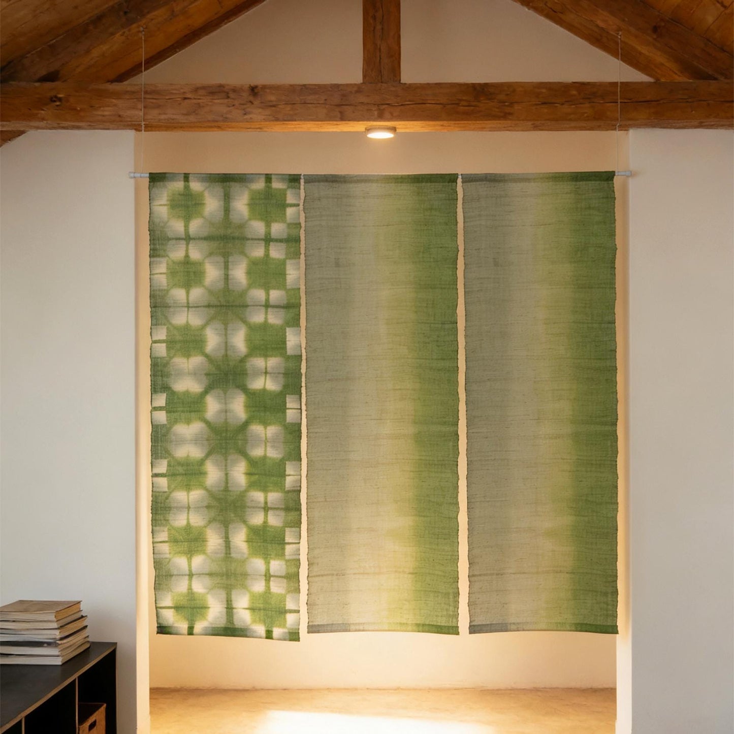 detail view of Ramie Cloth — Moss Light showing natural ramie weave and resist-dye pattern