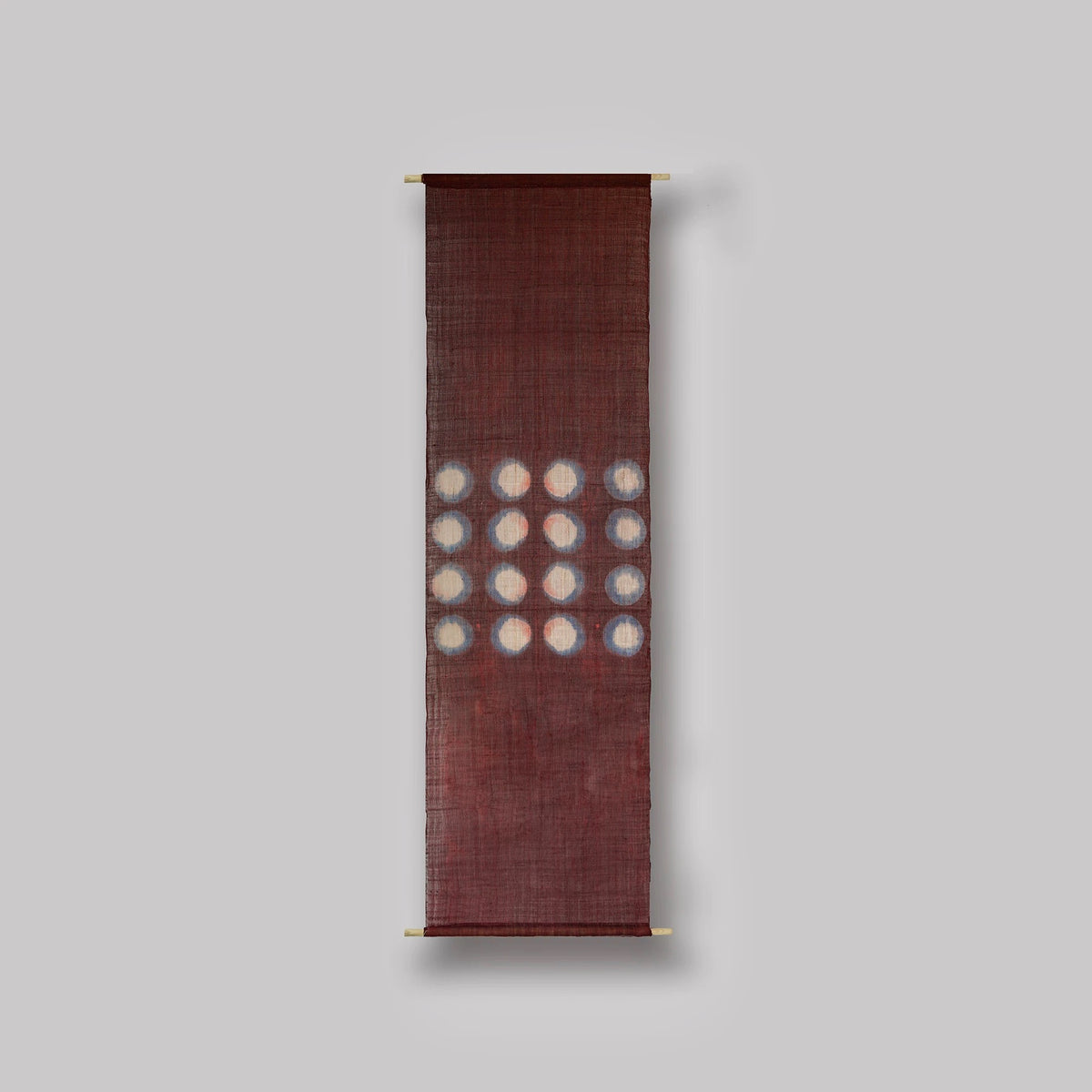 multiple panels of coordinating plant-dyed textiles including Ramie Cloth — Red Dots