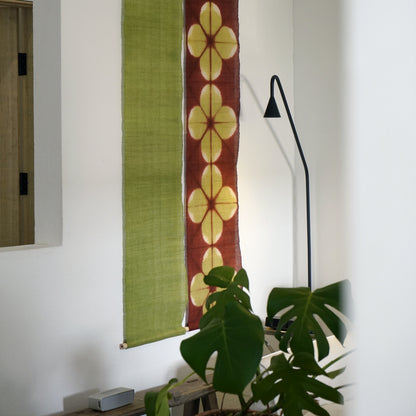 Narrow Ramie Wall Hanging — Wine Olive Blossom