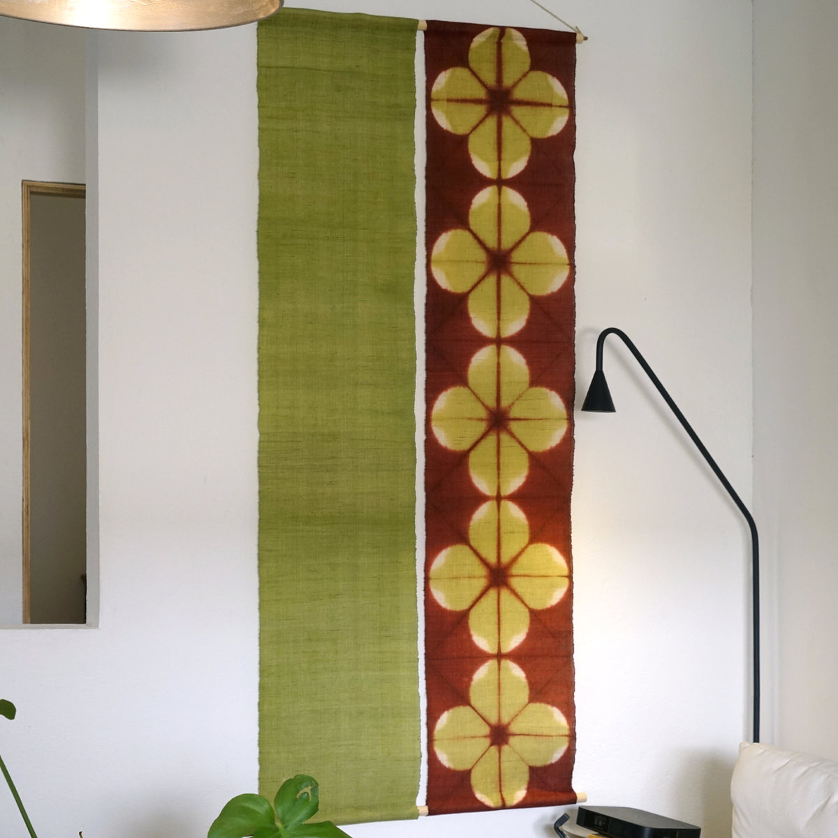 Narrow Ramie Wall Hanging — Wine Olive Blossom