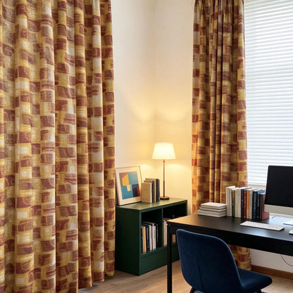 Pattern Drapery — Golden Ochre dressing tall windows in a styled living room