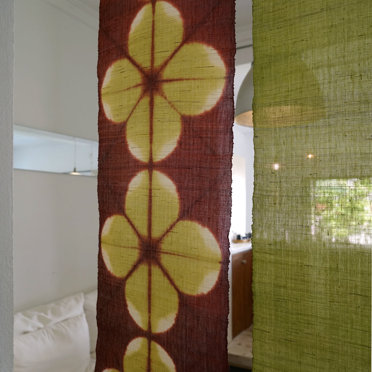 Narrow Ramie Wall Hanging — Wine Olive Blossom