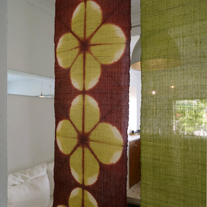 Narrow Ramie Wall Hanging — Wine Olive Blossom