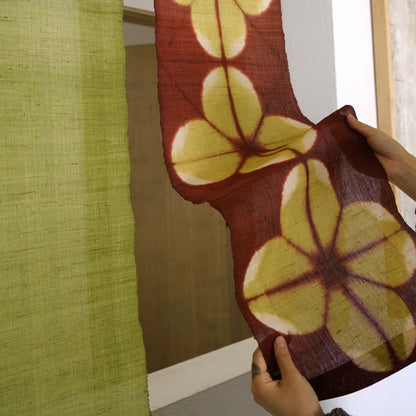 Narrow Ramie Wall Hanging — Wine Olive Blossom
