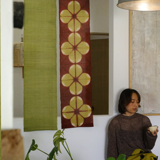 Narrow Ramie Wall Hanging — Wine Olive Blossom