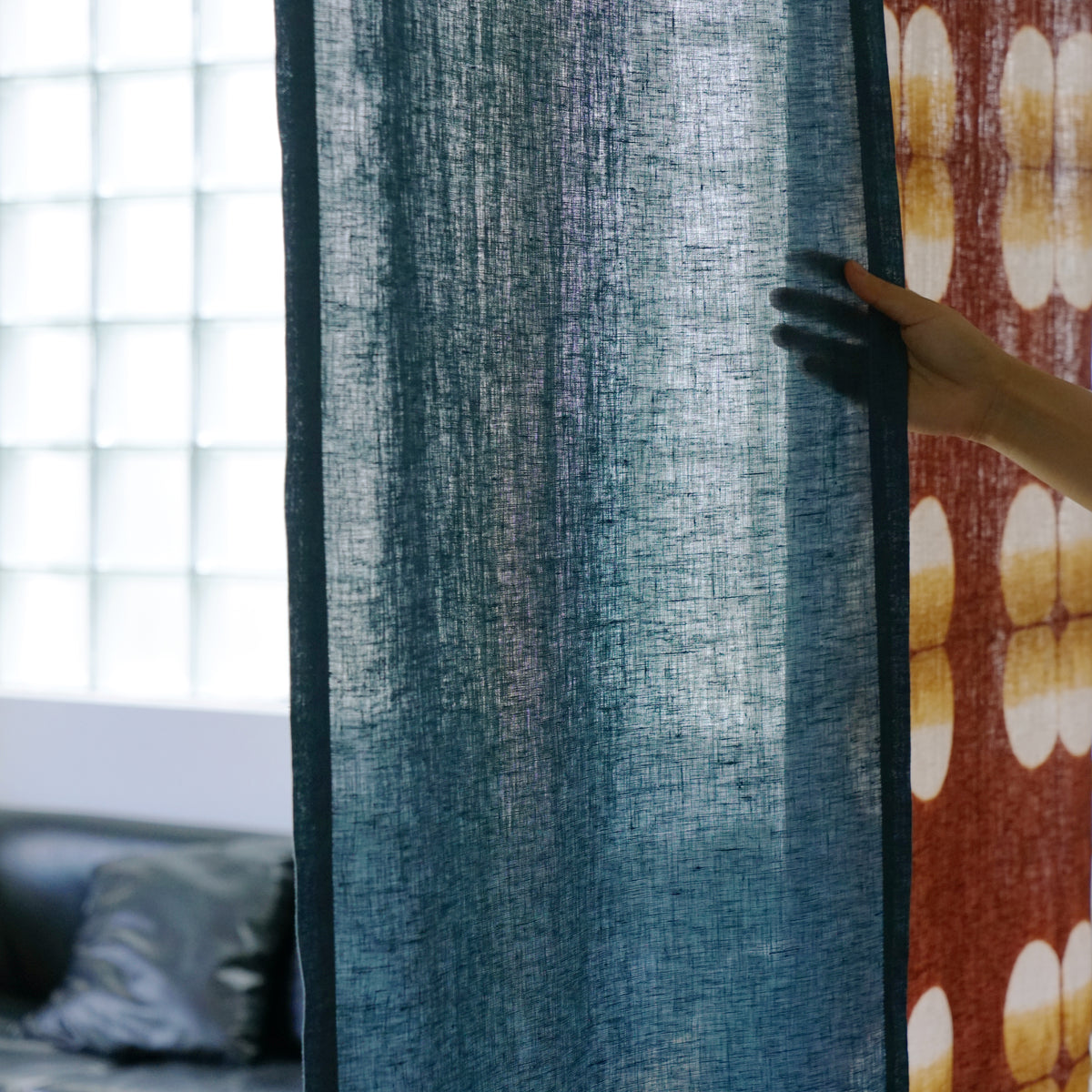 Plant Dyed Linen Noren — Clay Indigo