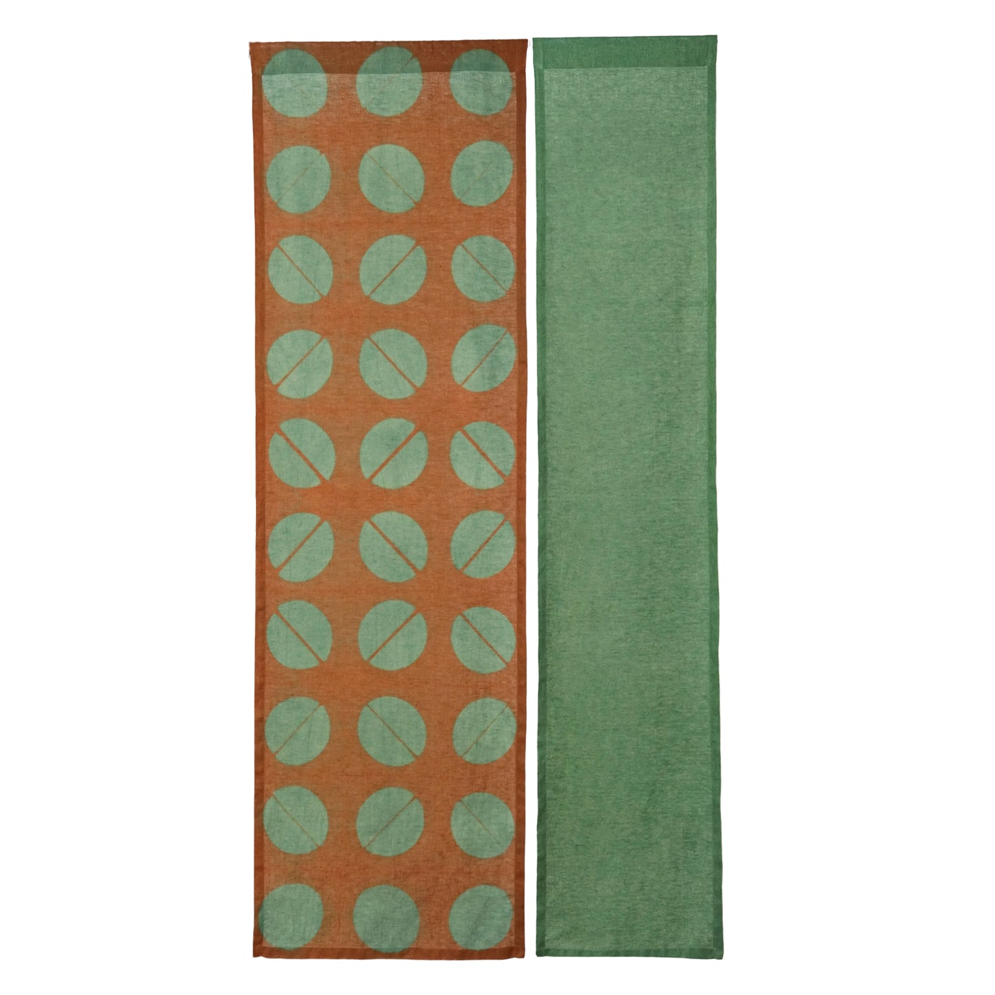 close-up of Motif Linen Noren — Coffee Beans showing the natural resist-dye motif on linen