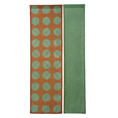 close-up of Motif Linen Noren — Coffee Beans showing the natural resist-dye motif on linen