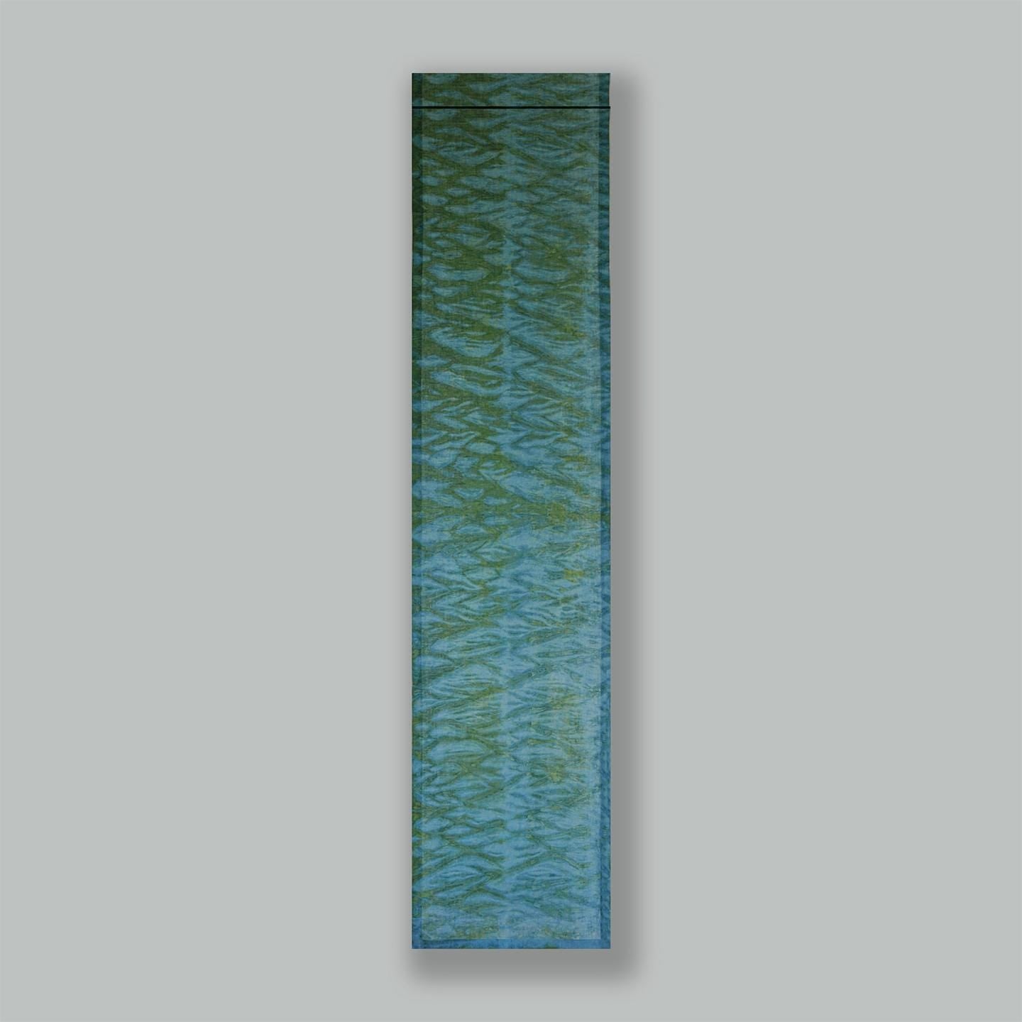 alternate angle of Motif Linen Noren — Wave hanging as a two-panel doorway curtain