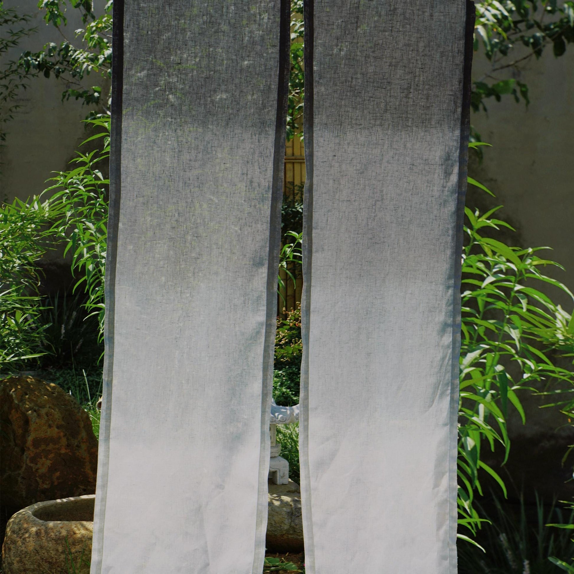detail view of Soft Tone Noren — Ink Grey showing plant-dyed linen texture and pattern