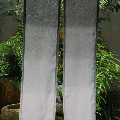 detail view of Soft Tone Noren — Ink Grey showing plant-dyed linen texture and pattern