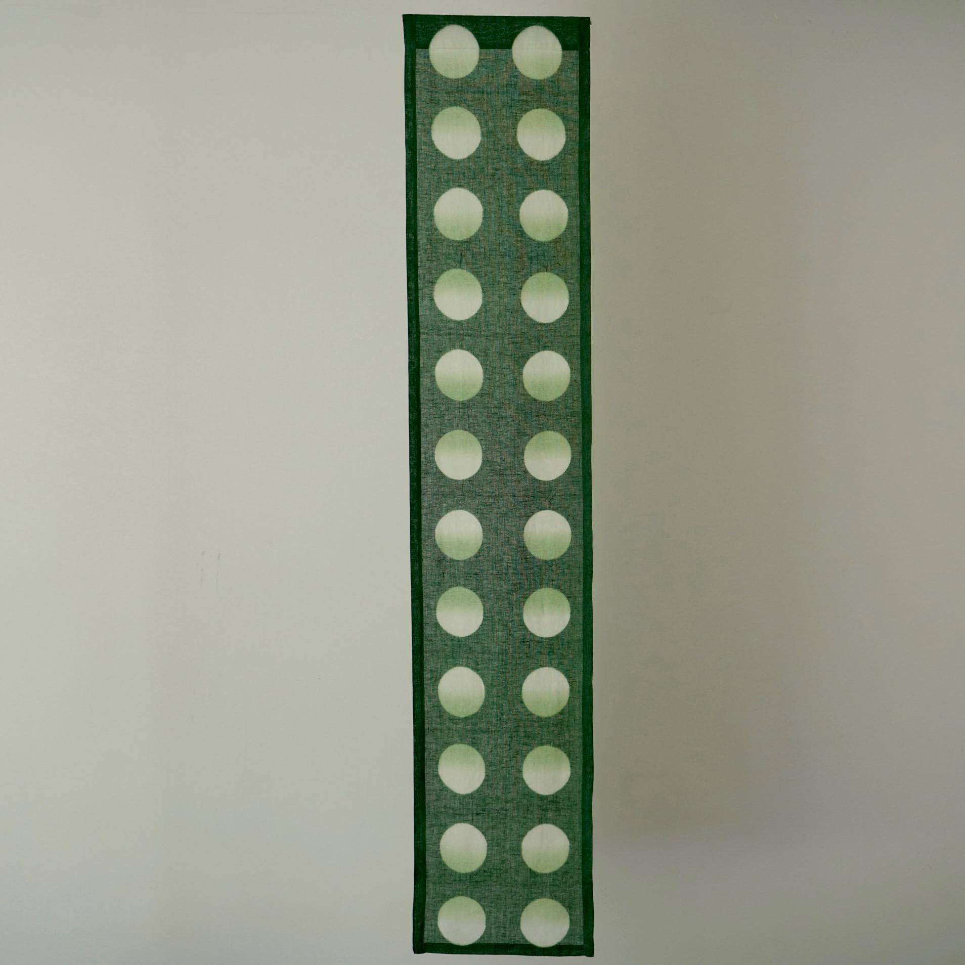 detail view of Polka Dot Linen Noren — Sage / Green showing plant-dyed linen texture and pattern