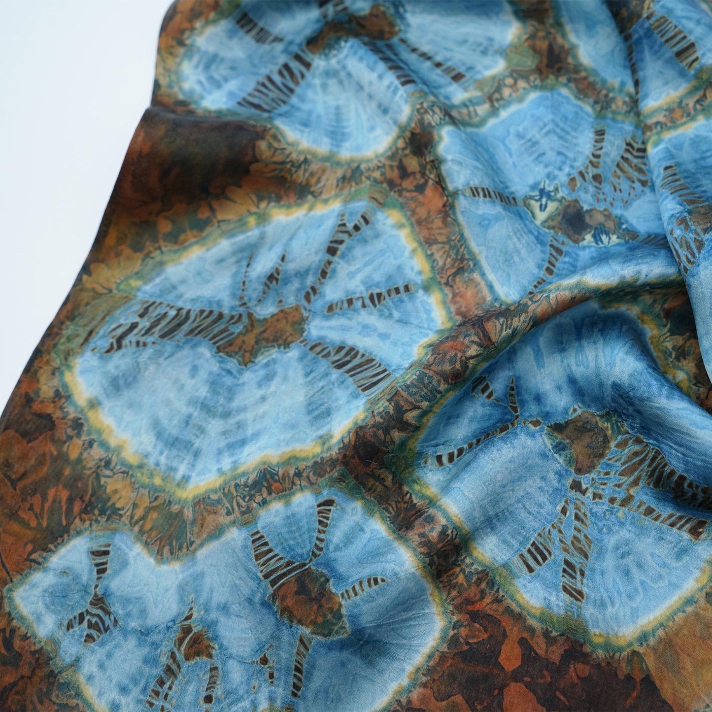 fabric detail of Scarf — Aqua Bloom showing hand-dyed texture and drape