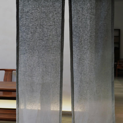 detail view of Soft Tone Noren — Ink Grey showing plant-dyed linen texture and pattern