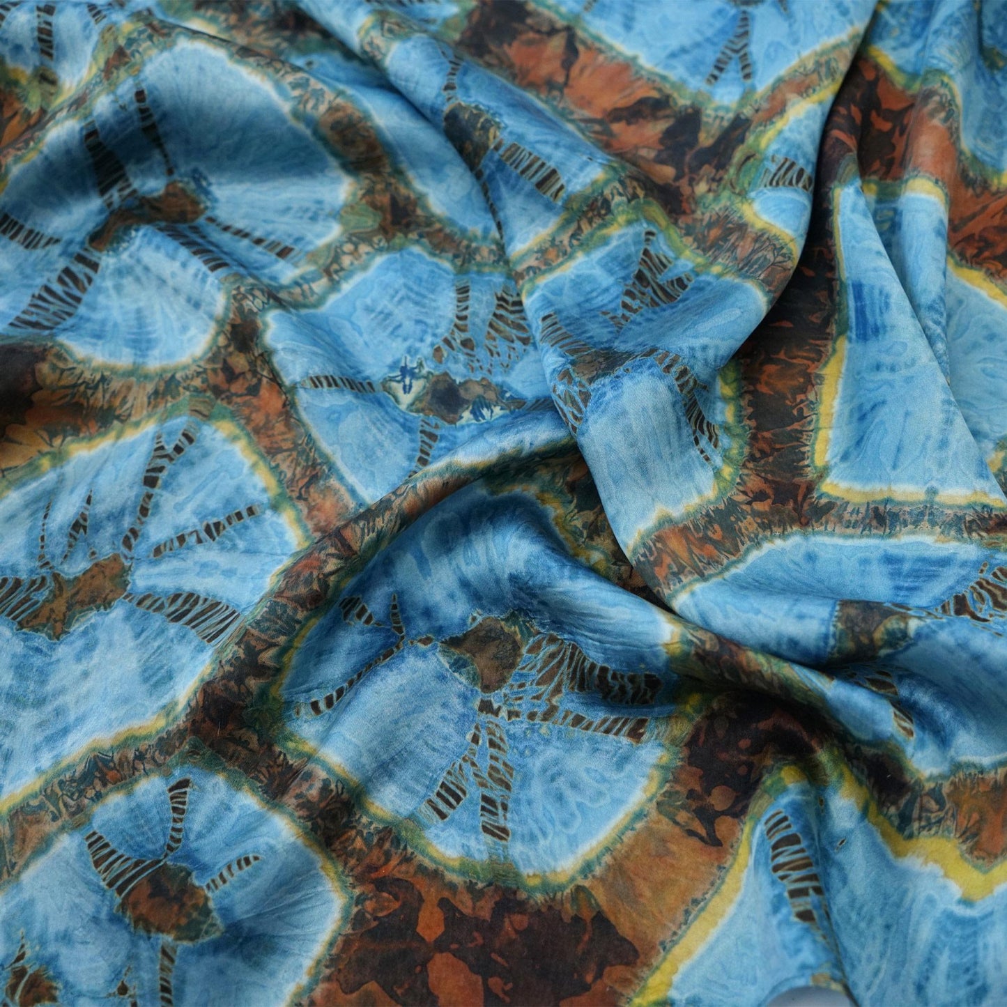 fabric detail of Scarf — Aqua Bloom showing hand-dyed texture and drape