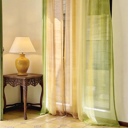 alternate interior view with Sheer Curtain — Orange Green filtering soft daylight