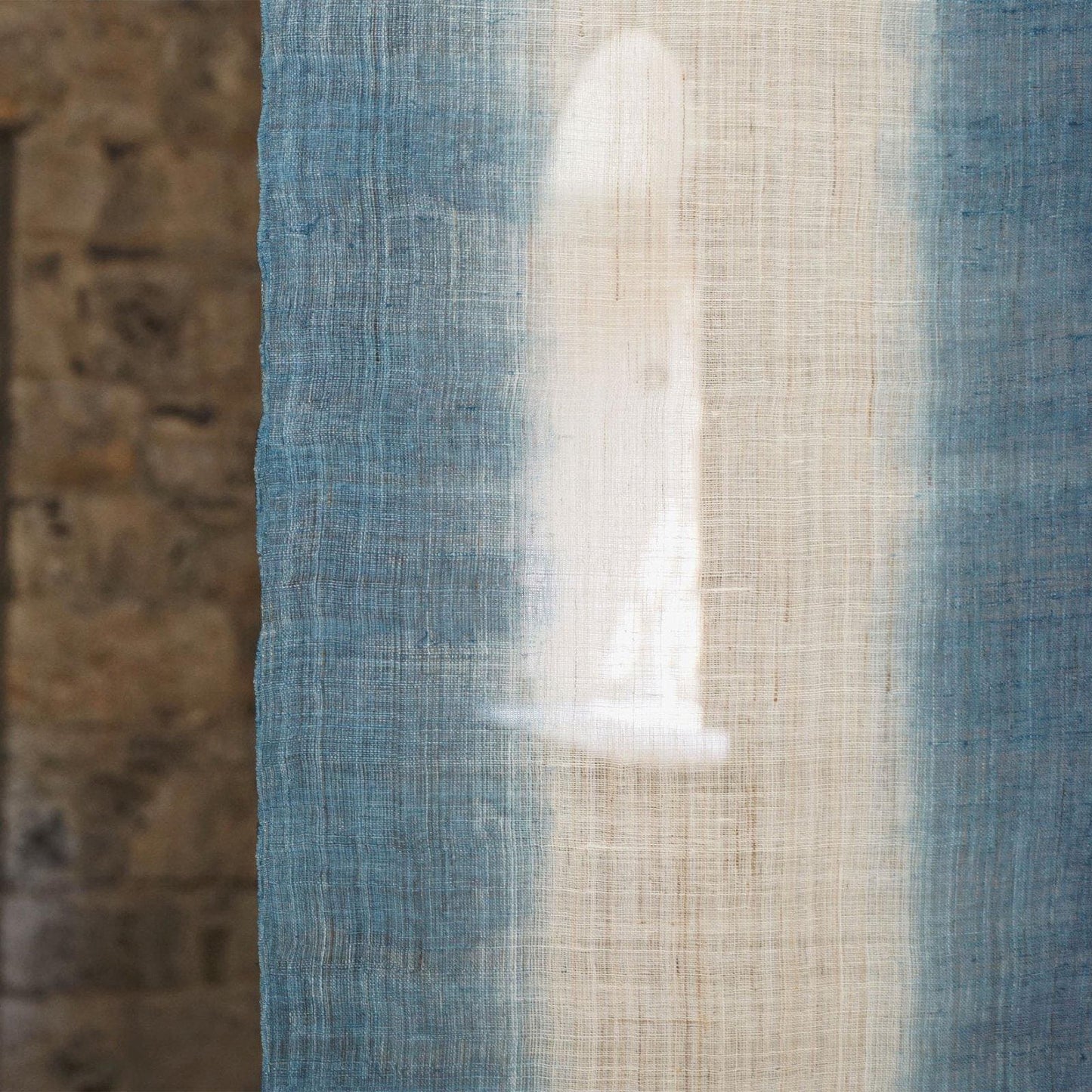 close-up of Ramie Ombre — Deep Blue showing natural dye and weave