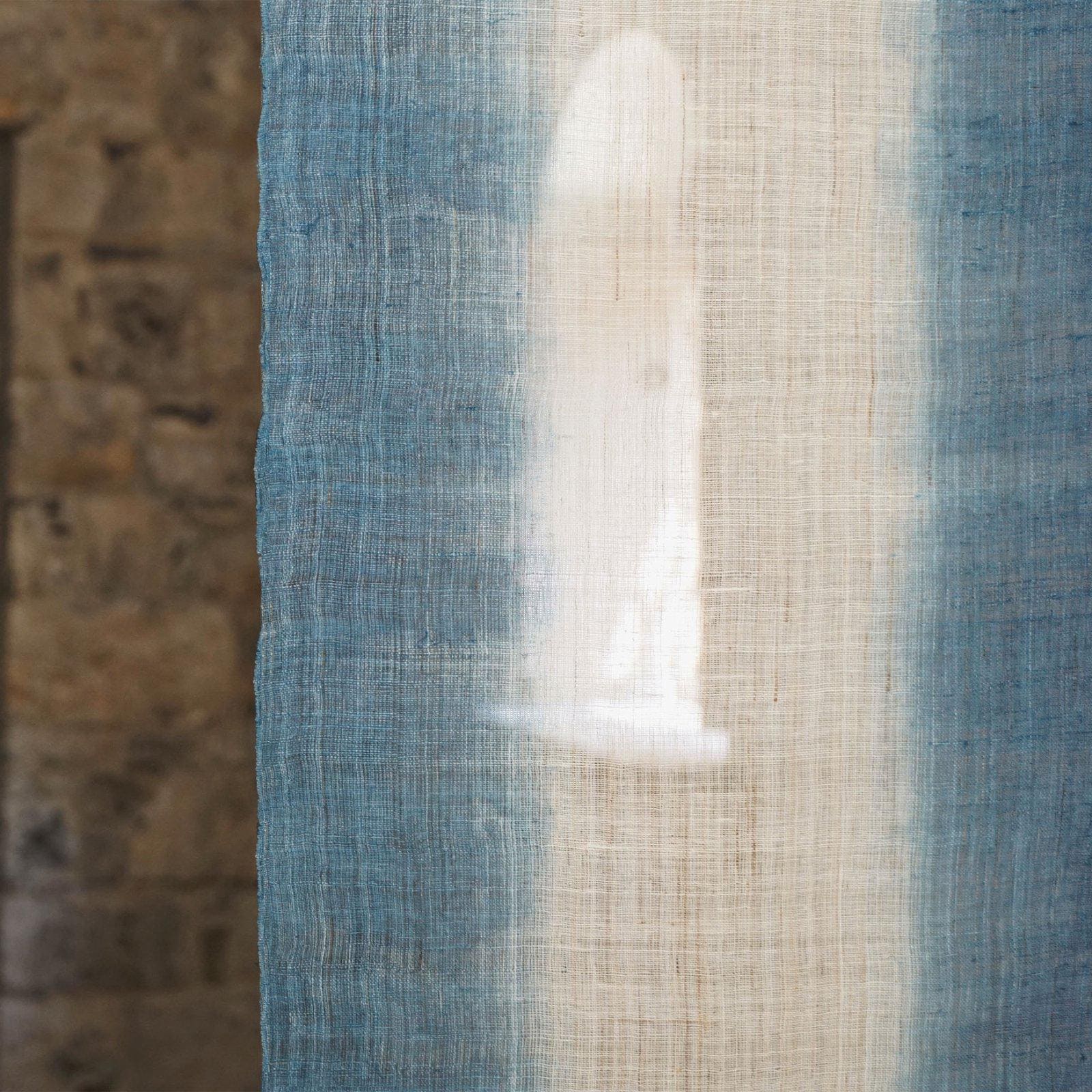 close-up of Ramie Ombre — Deep Blue showing natural dye and weave