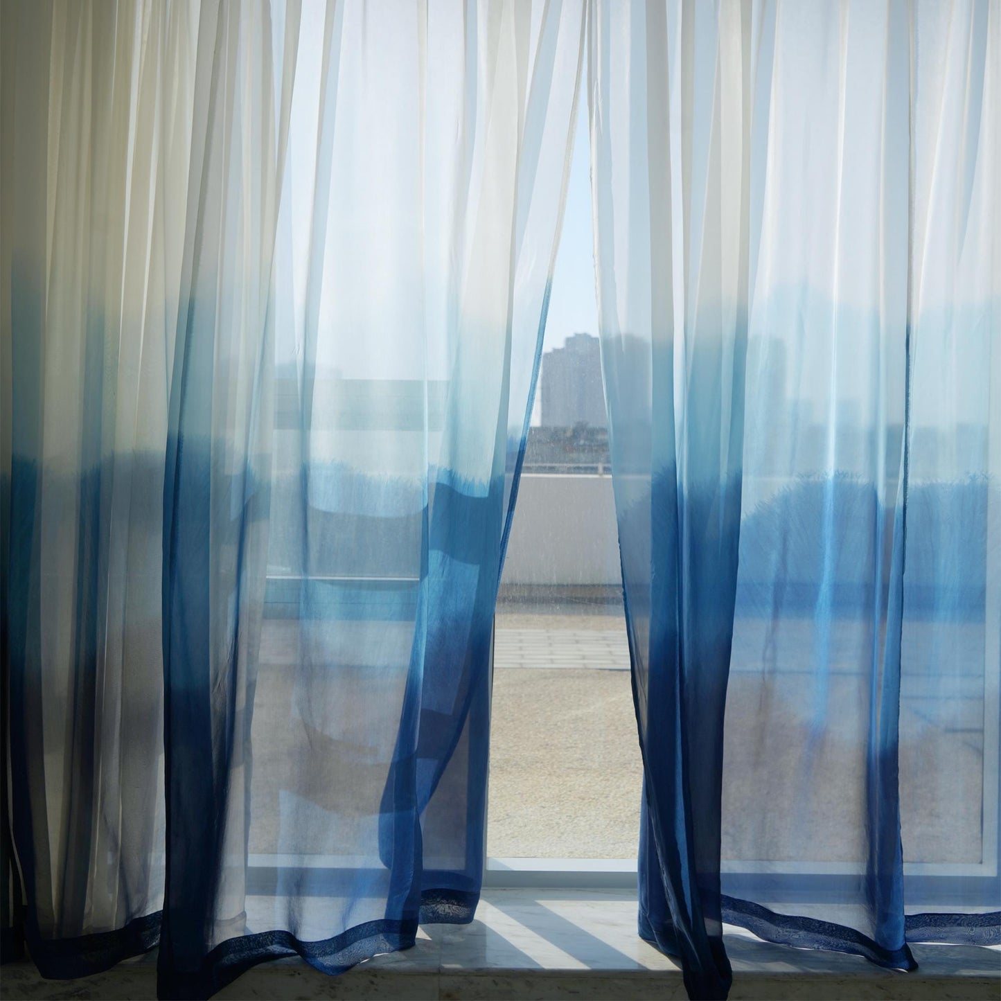 alternate interior view with Sheer Curtain — White Blue filtering soft daylight