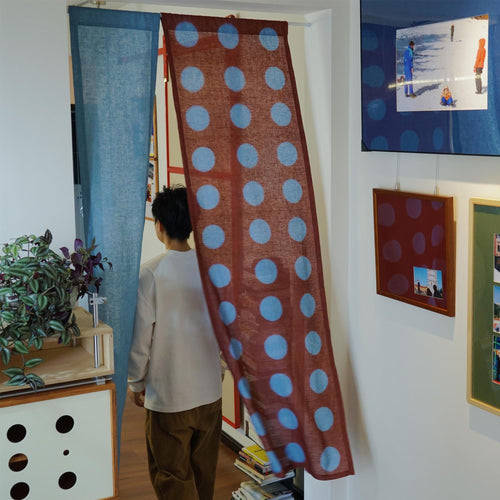 Hand Dyed Linen Noren Curtain — Rust / Blue