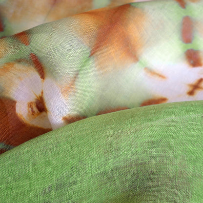 alternate angle of Motif Linen Noren — Green Bloom hanging as a two-panel doorway curtain