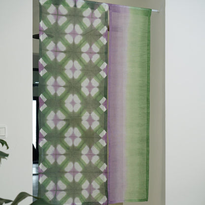 styled room scene with Motif Linen Noren — Purple Green used as a window or doorway curtain