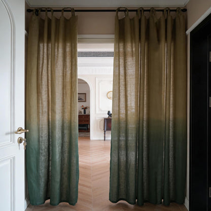 Linen curtain panel 'Deep Teal' — handmade plant-dyed linen for doorway or room divider.
